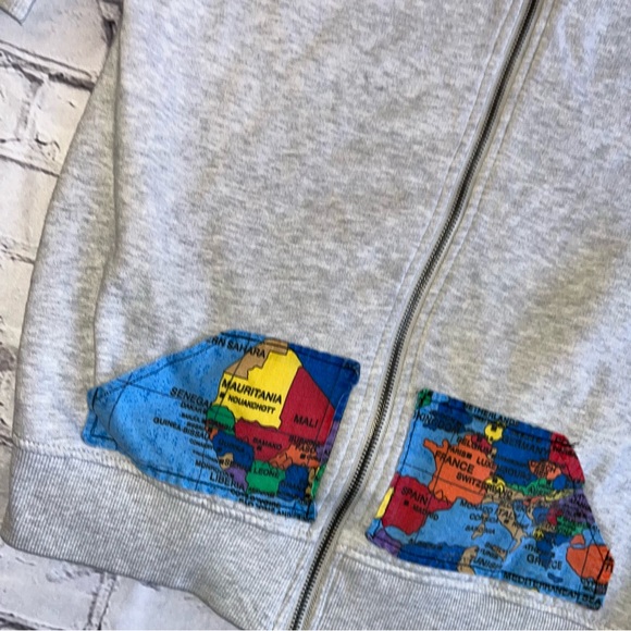 Superdry Full Zip Sweatshirt Medium Gray World Map Womens Unisex Globe Travel - Picture 8 of 15